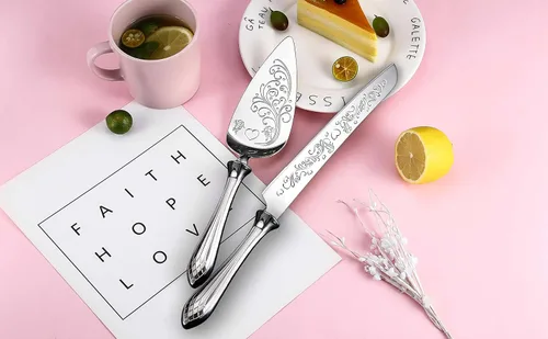 Miniatura 4 de Juego de cuchillo y servidor para tartas, juego de corte de pastel de acero inoxidable 18/10, juego de servir pastel de amor dulce perfecto