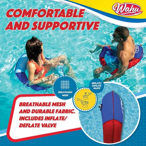 Miniatura 5 de Wahu Hydro Lounger - Flotador versátil para tomar el sol, tumbona inflable para playa y piscina con válvula de inflado/desinflado, rojo/azul