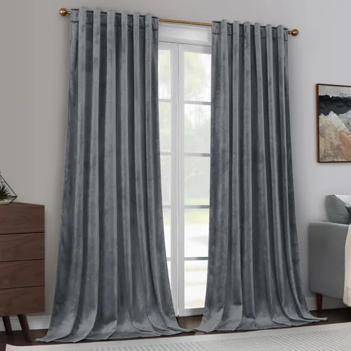 Miniatura 7 de HOMEIDEAS Cortinas opacas de terciopelo gris, 52 x 108 pulgadas, oscurecimiento de la habitación, aislamiento térmico, bolsillo con pestaña trasera