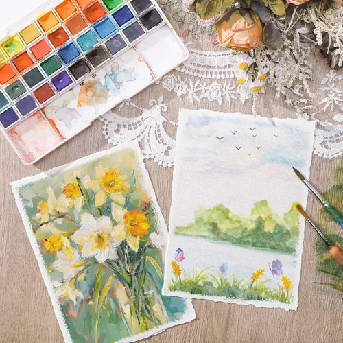 Miniatura 6 de 100 hojas de papel de borde deckled de 4 x 6 pulgadas, papel hecho a mano de 160 GSM, papel de acuarela rugoso/texturizado para invitaciones