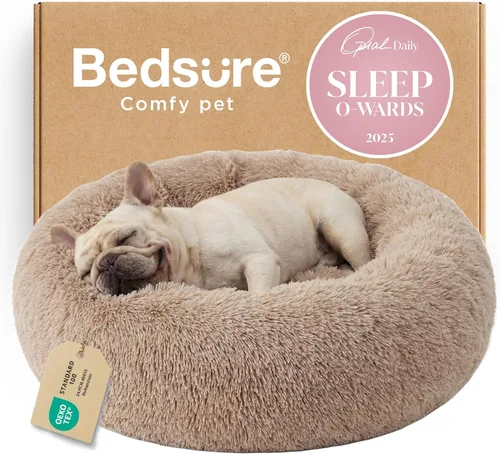 Bedsure - Cama relajante para perro mediano, lavable, tipo dona, cama para gato, antideslizante, redonda, afelpada, mullida, de piel sintética, para