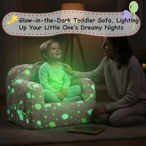 Miniatura 6 de Tiita Sofá para niños, sofá para niños con asa de transporte, sofá portátil de espuma para niños, sofá infantil que brilla en la oscuridad, silla