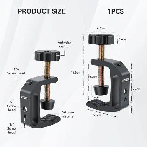 Miniatura 4 de UTEBIT Abrazadera universal en C para soporte de montaje de escritorio, abrazadera en C de escritorio de 3.7"-5.7", abrazadera de soporte