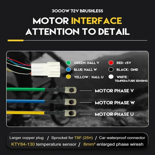 Miniatura 6 de Kunray - Motor eléctrico de CC de 72 V 3000 W, motor eléctrico sin escobillas, velocidad máxima de 6700 rpm, motor eléctrico de motocross, motor