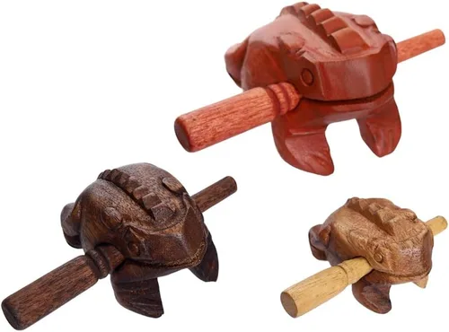 Guiros Instrumentos de percusión Rana de madera, instrumento musical de rana de madera, juego de 3 piezas, rana de 4 pulgadas, rana de 3 pulgadas y