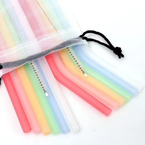 Miniatura 2 de SPLF Paquete de 12 popotes de silicona reutilizables para niños pequeños y niños, popotes plegables translúcidos sin BPA con cepillos de limpieza