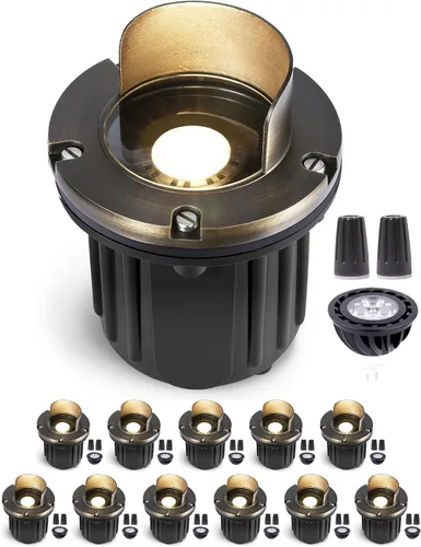 Miniatura 12 de Gardenreet - Luz de pozo de latón de 12 V para exteriores, impermeable, iluminación de paisaje, faro superior de bajo voltaje LED Ip65, bronce
