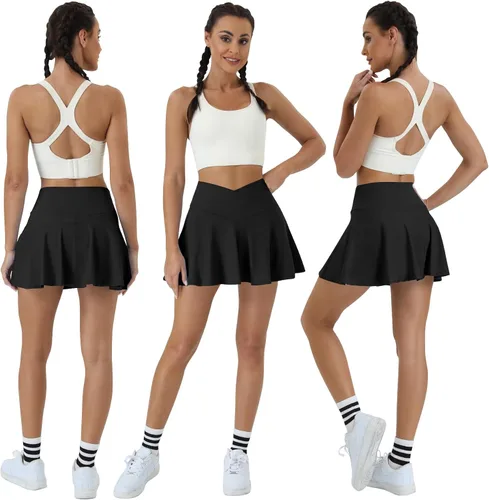Miniatura 5 de COPYLEAF Falda de tenis para mujer, faldas de golf de cintura alta con bolsillos, pantalones cortos cruzados atléticos plisados
