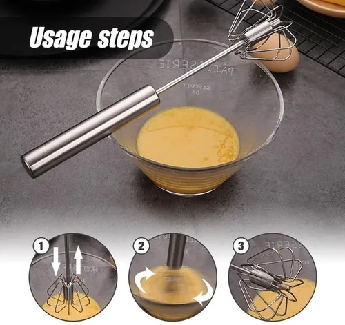 Miniatura 3 de Batidor de acero inoxidable, batidor de huevo, batidor giratorio de mano, herramienta agitadora de mano para cocinar, cocina, hogar, leche de huevo