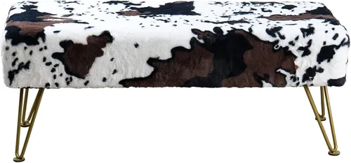 Miniatura 8 de Otomana rectangular larga de piel sintética de vaca de 46"x16"x17" Banco de entrada reposapiés taburete suave y peludo Banco de asiento de acento