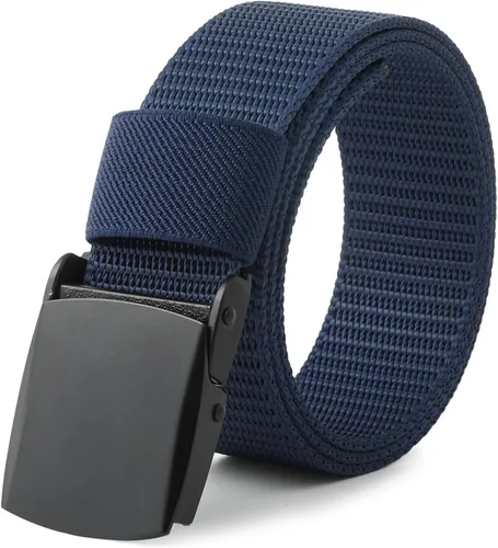 Miniatura 8 de AWAYTR Cinturón de trinquete de nailon para hombre, sin agujeros, cinturón de tela casual con hebilla de metal deslizante para jeans y golf