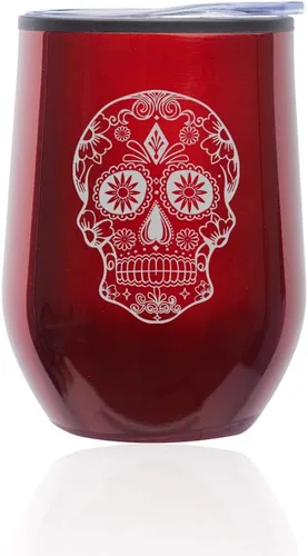 Miniatura 3 de Vaso de vino sin tallo, taza de viaje de café con tapa, calavera de caramelo de azúcar (oro rosa)