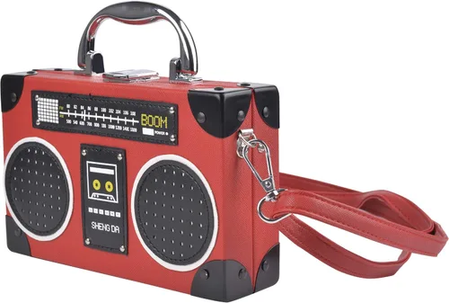 Miniatura 2 de QZUnique Bolso de hombro en forma de cinta con grabador de radio PU Crossbody bolso de noche retro para mujer, bolso de mano