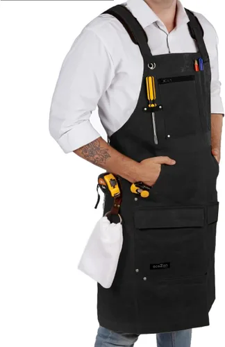 Miniatura 9 de ecoZen Lifestyle Delantal de carpintería para hombre – Delantal de carpintero de lona encerada resistente – Para taller, totalmente ajustable S-XXXL