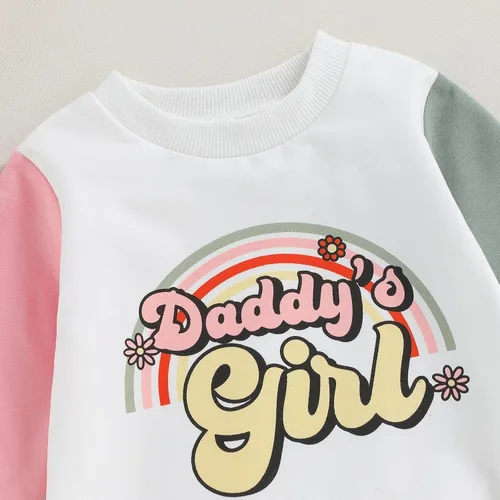 Miniatura 5 de DuAnyozu Ropa de otoño para bebé niña, sudadera de gran tamaño, con bloques de color, cuello redondo, lindo atuendo