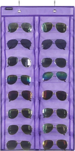 Organizador de lentes de sol para colgar sobre la puerta, con 16 bolsillos transparentes, 16 bolsillos-púrpura