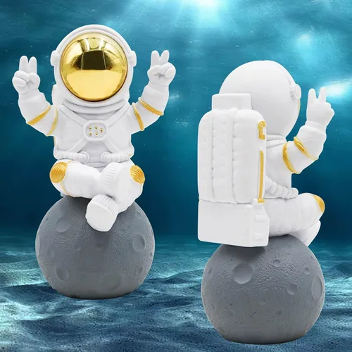 Miniatura 4 de Oooct Estatua de astronauta decoración de pecera, decoración de acuario de peces pequeños de resina, adorno de figura pequeña de pecera, adornos