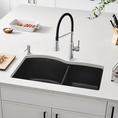 Miniatura 2 de BLANCO, Anthracite 440179 DIAMOND SILGRANIT 60/40 - Fregadero de cocina con doble cuenco con división baja, 32 x 21 pulgadas Antracita