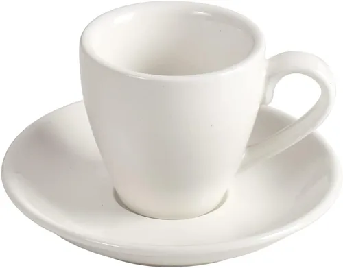Taza de café espresso de porcelana ionEgg con platillo, taza de café expreso, 80ml/2.7Oz, color blanco