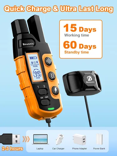 Miniatura 7 de Bousnic Collar de choque para perro, 2 perros (5-120 libras) – Collar de entrenamiento impermeable de 3300 pies para perros grandes, medianos