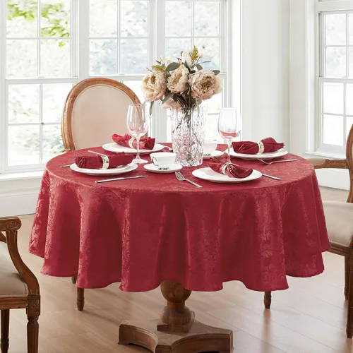 Miniatura 2 de Elrene Home Fashions Caiden Elegance - Mantel de tela damasco impermeable, resistente a las manchas y a las arrugas, 70 pulgadas, redondo, color rojo