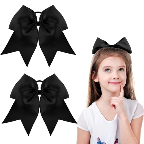 2 paquetes de lazos grandes para animadoras de 8 pulgadas con soporte para coleta, lazos grandes para el cabello para uniformes de sóftbol para Negro