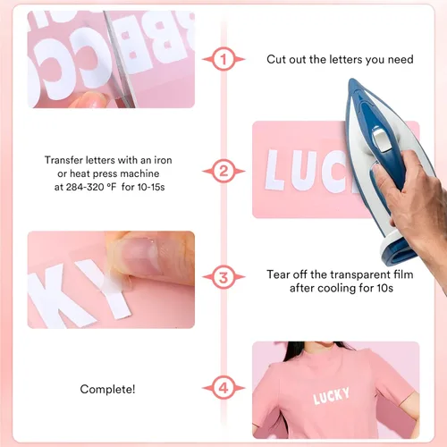 Miniatura 6 de 10 hojas 1660 piezas letras y números termoadhesivos para ropa, letras de vinilo termoadhesivas blancas de 1 pulgada con letras de transferencia