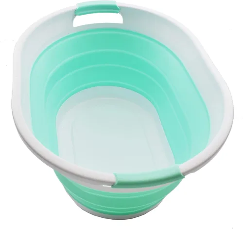 Miniatura 11 de SAMMART Cesta de plástico plegable de 32 L (8.4 galones) - Contenedor/organizador de almacenamiento plegable - Tina de lavado portátil - gris/azul