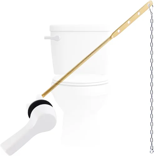 Hygie Rinse Palanca de inodoro de metal, reemplazo de palanca de descarga, mango universal de montaje frontal con cadenas de solapa de acero Blanco