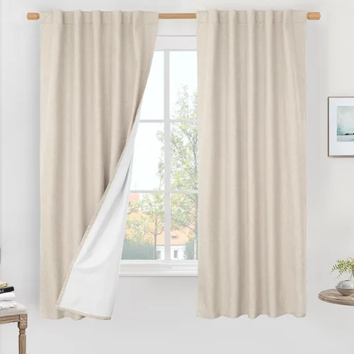 Miniatura 21 de LAMIT Cortinas de lino natural 100 % opacas para ventana, para dormitorio, 45 pulgadas, cortinas térmicas con textura de lino estilo granja