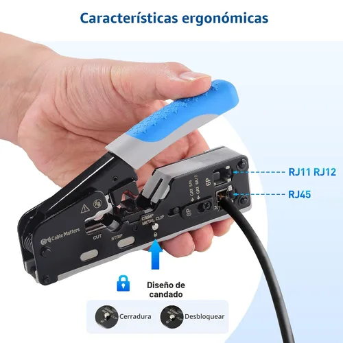 Miniatura 5 de Cable Matters Herramienta de Crimpado Modular Todo en Uno Ethernet Cat 8 (Herramienta de Crimpado Cat5 Cat6 Cat7 Cat8) para Conectores Pasantes