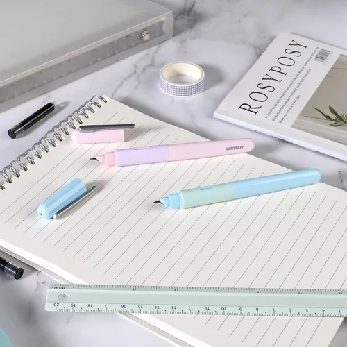 Miniatura 7 de WRITECH Pluma estilográfica de agarre suave: Plumín fino con tinta negra y 3 cartuchos de tinta y 1 juego de repuesto de plumín, escritura suave Rosa