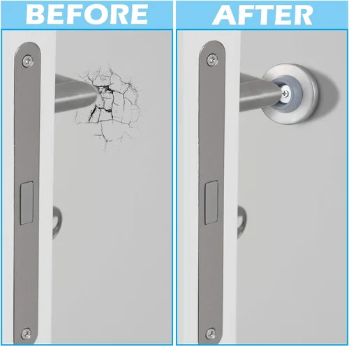 Miniatura 3 de Hotop Tapón de pared para puerta, protector de acero inoxidable con parachoques de goma para montaje en pared, topes para empotrar, silencioso