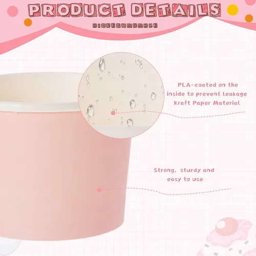 Miniatura 3 de Cunhill 100 tazas de helado de 8 onzas con 100 cucharas, recipientes de helado de color sólido, tazas de helado desechables, tazones de yogur