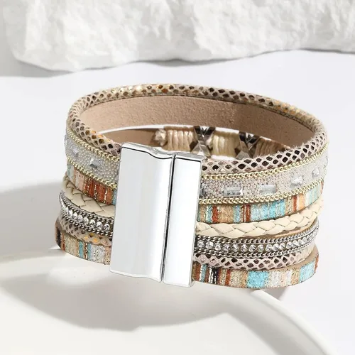 Miniatura 6 de Fesciory - Pulsera de leopardo para mujer, estilo bohemio de cuero multicapa con perlas de cristal