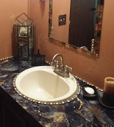 Miniatura 6 de REDODECO Papel adhesivo de mármol de piedra azul, papel adhesivo de granito brillante, envoltura de vinilo para encimera de cocina, papel