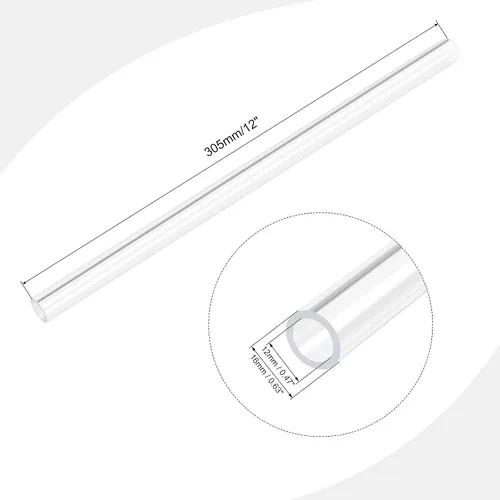 Miniatura 2 de MECCANIXITY Tubo de acrílico rígido redondo transparente 1mm(0.04") DI 3mm(1/8") DE 305mm(12") para lámparas y linternas, sistema de refrigeración