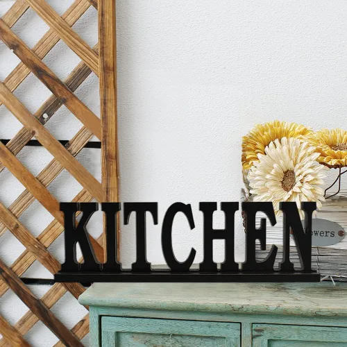 Miniatura 5 de Linfevisi Letrero de madera negra con letras en bloque de pie, rústico, independiente, decoración de mesa de comer, arte de palabra, decoración