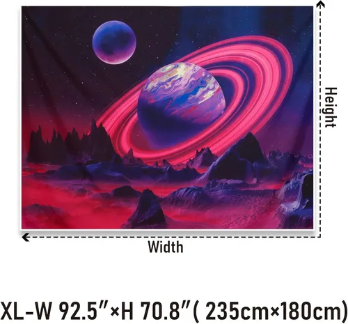 Miniatura 7 de Leofanger Tapiz de planeta trippy con luz negra, tapiz de pared de montaña reactivo a los rayos UV, tapiz espacial de galaxia, cielo nocturno