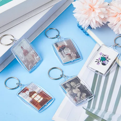 Miniatura 6 de Junkin 800 llaveros acrílicos para marco de fotos, 2.2 x 1.6 pulgadas, rectángulo, transparente, a granel, para manualidades, regalos familiares