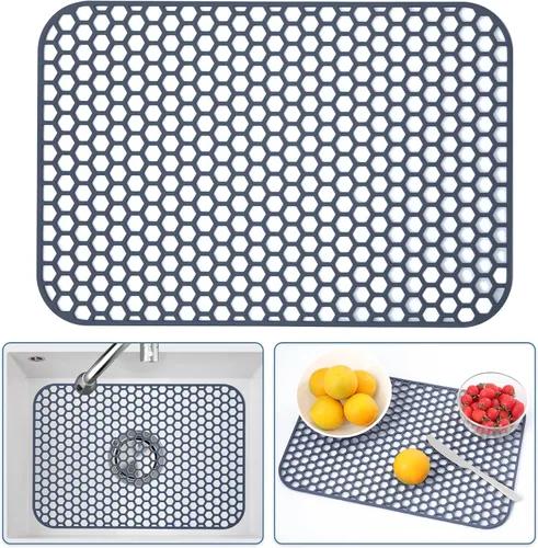 Miniatura 59 de Bestjing Tapete de silicona para fregadero - Protectores para fregadero de cocina con drenaje central, accesorio de rejilla de cocina de 26" x 14