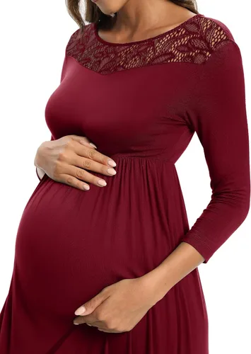 Miniatura 3 de Vestido largo de maternidad con cuello de encaje, vestido de baby shower, vestido de sesión de fotos de maternidad, vestido de embarazo
