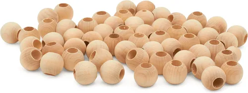 Miniatura 19 de Perlas de madera grandes para manualidades - Paquete de 12 perlas de 32 mm con agujero de 1-1/4 x 3/8 pulgadas, perlas de madera grandes con Paquete