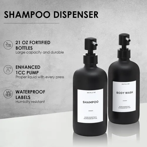 Miniatura 4 de HOMCDALY Dispensador de champú y acondicionador, paquete de 3 botellas recargables de champú y acondicionador de 21 onzas, dispensador de bomba