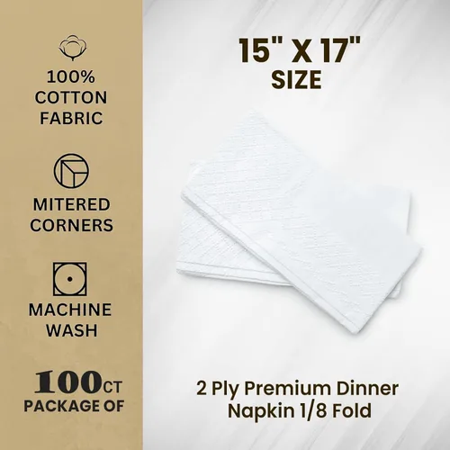 Miniatura 2 de Servilleta de cena premium de 2 capas 1/8 de pliegue (paquete de 100 unidades) 15 x 17 pulgadas