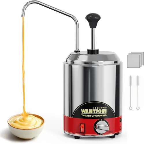 WantJoin Dispensador de queso para nachos con bomba - 2.6 Qt de queso con bomba de acero inoxidable, control de temperatura de 86-185°F, calentador