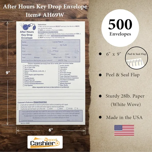Miniatura 2 de 500 cajero Depósito - Sobres para llaves After Hours AH69W, 6 x 9 pulgadas, papel blanco de 28 libras, extremo abierto con despegar y sellar, sobres