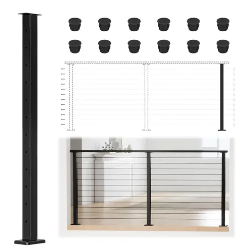 Miniatura 9 de Muzata Kit de barandilla de cable modular negro de 4 a 8 pies, kit de postes de 42 pulgadas, juego completo de sistema de barandilla de cable