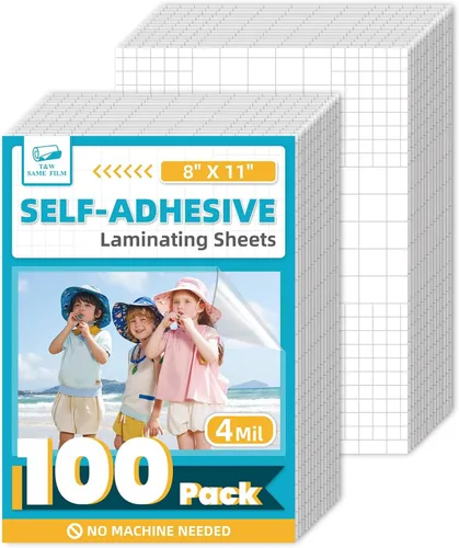 Miniatura 12 de T&W SAME FILM Paquete de 30 hojas de laminación autoadhesivas, 4 mil, capacidad para papel laminado de 8.5 x 11 pulgadas, hojas de laminación de 9 x