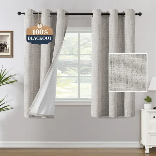 Miniatura 30 de H.VERSAILTEX Cortinas opacas de lino chenilla para dormitorio, térmicamente aisladas, cortinas texturizadas con aspecto de lino con revestimiento